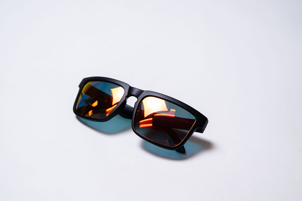 Sunglasses - Blue and Black on Red